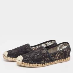 Pre Owned Valentino Black Lace and Mesh Espadrille Flats Size 40