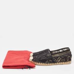 Pre Owned Valentino Black Lace and Mesh Espadrille Flats Size 40