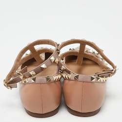 Pre Owned Valentino Dusty Pink Leather Rockstud Ankle Strap Ballet Flats Size 37