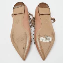 Pre Owned Valentino Dusty Pink Leather Rockstud Ankle Strap Ballet Flats Size 37