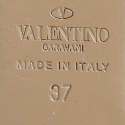 Pre Owned Valentino Dusty Pink Leather Rockstud Ankle Strap Ballet Flats Size 37