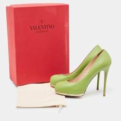 Valentino Green Leather Spike Platform Round Toe Pumps Size 37