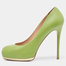 Valentino Green Leather Spike Platform Round Toe Pumps Size 37