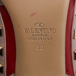 Pre Owned Valentino Red/Pink Leather Rockstud Ankle Strap Cage Sandals Size 38