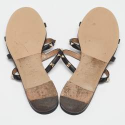 Pre Owned Valentino Black Leather Rockstud Flat Slides Size 39