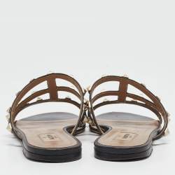 Pre Owned Valentino Black Leather Rockstud Flat Slides Size 39