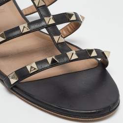 Pre Owned Valentino Black Leather Rockstud Flat Slides Size 39