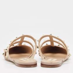 Pre Owned Valentino Pink Leather Rockstud Strappy Flat Mules Size 37.5