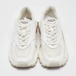 Pre Owned Valentino White Leather and Mesh Low Top Sneakers Size 38