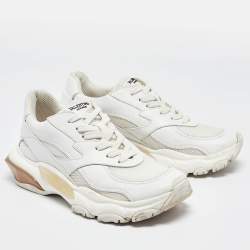 Pre Owned Valentino White Leather and Mesh Low Top Sneakers Size 38