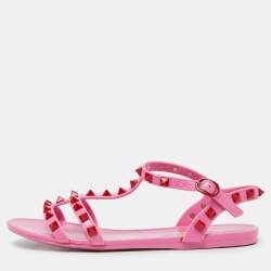 Valentino Pink Rubber Rockstud Ankle-Strap Flats Size 35