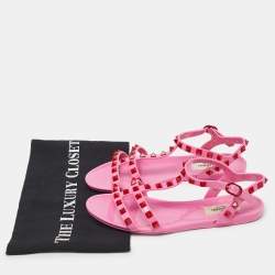 Valentino Pink Rubber Rockstud Ankle-Strap Flats Size 35