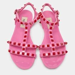 Valentino Pink Rubber Rockstud Ankle-Strap Flats Size 35