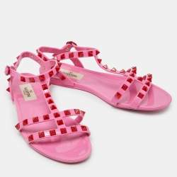 Valentino Pink Rubber Rockstud Ankle-Strap Flats Size 35