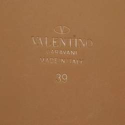 Pre Owned Valentino Pink Leather Rockstud Wedge Espadrille Ankle Strap Sandals Size 39