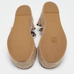 Pre Owned Valentino Pink Leather Rockstud Wedge Espadrille Ankle Strap Sandals Size 39