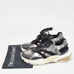 Valentino Grey/Black Suede and Mesh Camouflage Bounce Low Top Sneakers Size 37