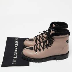 Pre Owned Valentino Dusty Pink/Black Leather Fur Lined Ankle Boots Size 39