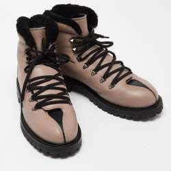 Pre Owned Valentino Dusty Pink/Black Leather Fur Lined Ankle Boots Size 39