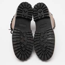 Pre Owned Valentino Dusty Pink/Black Leather Fur Lined Ankle Boots Size 39