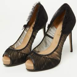 Valentino Black Tulle Fabric Peep Toe Platform Pumps Size 37