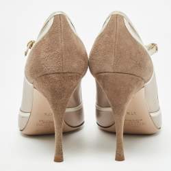 Valentino Beige Suede and Leather Ankle Strap Pumps Size 37.5