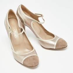 Valentino Beige Suede and Leather Ankle Strap Pumps Size 37.5