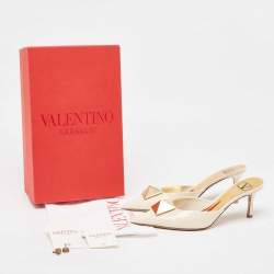 Valentino White Patent Leather One Stud Pointed Toe Mules Size 37