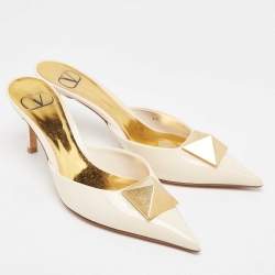 Valentino White Patent Leather One Stud Pointed Toe Mules Size 37