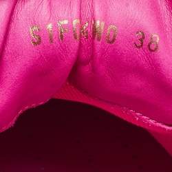 Pre Owned Valentino Neon Pink Leather One Stud XL Sneakers Size 38