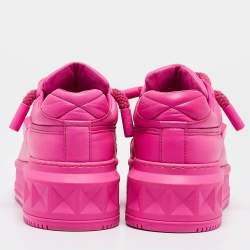 Pre Owned Valentino Neon Pink Leather One Stud XL Sneakers Size 38