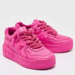 Pre Owned Valentino Neon Pink Leather One Stud XL Sneakers Size 38