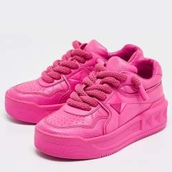 Pre Owned Valentino Neon Pink Leather One Stud XL Sneakers Size 38
