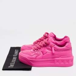 Pre Owned Valentino Neon Pink Leather One Stud XL Sneakers Size 38