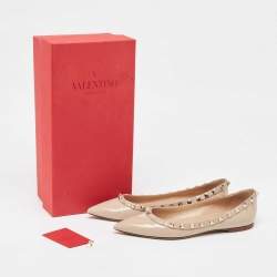 Pre Owned Valentino Beige Patent Leather Rockstud Ballet Flats Size 36.5