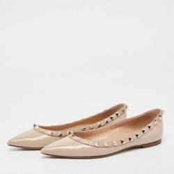 Pre Owned Valentino Beige Patent Leather Rockstud Ballet Flats Size 36.5
