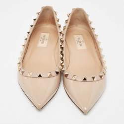 Pre Owned Valentino Beige Patent Leather Rockstud Ballet Flats Size 36.5