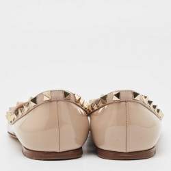 Pre Owned Valentino Beige Patent Leather Rockstud Ballet Flats Size 36.5