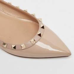 Pre Owned Valentino Beige Patent Leather Rockstud Ballet Flats Size 36.5