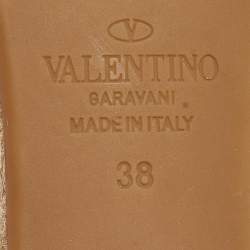 Pre Owned Valentino White Leather Rockstud Wedge Espadrille Ankle Strap Sandals Size 38