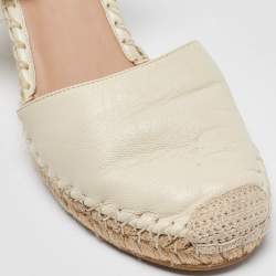 Pre Owned Valentino White Leather Rockstud Wedge Espadrille Ankle Strap Sandals Size 38