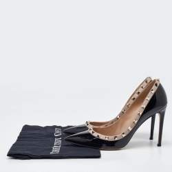 Pre Owned Valentino Black/Pink Patent Leather Rockstud Pumps Size 38.5