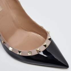 Pre Owned Valentino Black/Pink Patent Leather Rockstud Pumps Size 38.5