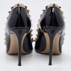 Pre Owned Valentino Black/Pink Patent Leather Rockstud Pumps Size 38.5