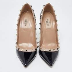 Pre Owned Valentino Black/Pink Patent Leather Rockstud Pumps Size 38.5