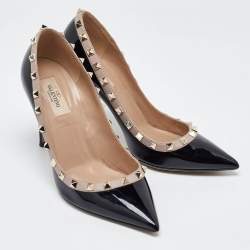 Pre Owned Valentino Black/Pink Patent Leather Rockstud Pumps Size 38.5