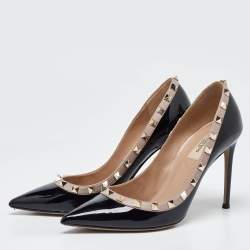 Pre Owned Valentino Black/Pink Patent Leather Rockstud Pumps Size 38.5
