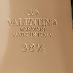 Pre Owned Valentino Black Leather Rockstud Ankle Strap Block Heel Sandals Size 38.5