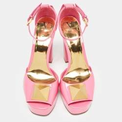 Pre Owned Valentino Pink Patent Leather One Stud Platform Sandals Size 41