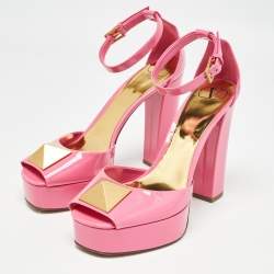 Pre Owned Valentino Pink Patent Leather One Stud Platform Sandals Size 41